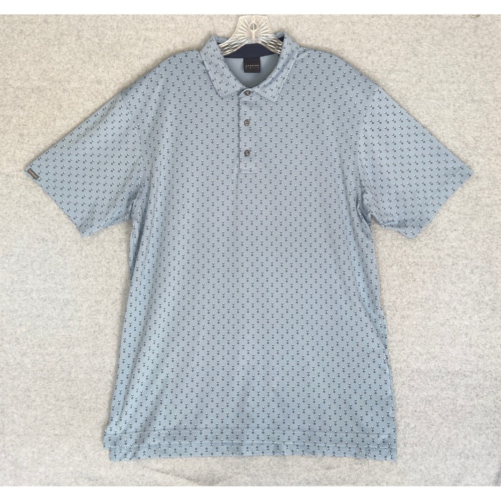 Dunning Golf Polo Shirt Men Large Blue Geometric Diamond Print Short Sleeve